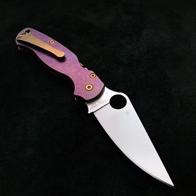 Spyderco Paramilitary 2 C81GP2 w/ Custom Purple Bronze Titanium Scales & Screws - Image 1 of 4