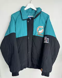 VINTAGE 1990s Miami Dolphins Pro Player Jacket L NFL Puffer Winter Teal Black - Picture 1 of 22