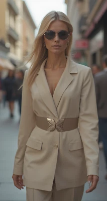 Women Fashion Beige Faux Leather Elastic Waistband Belt X Gold Metal Buckle S M - Image 1 of 4