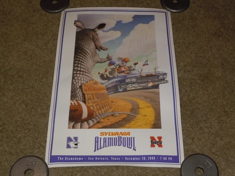 Vintage 2000 ALAMO BOWL Nebraska Huskers Northwestern Wildcats Football Poster Cover