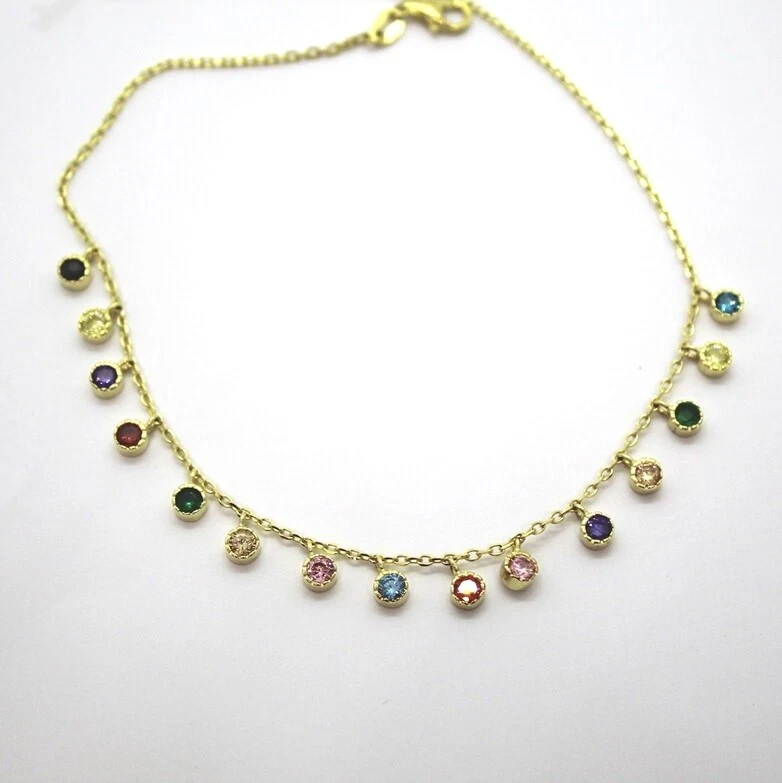 Cavigliera in Argento Dorato con Cristalli Multicolore - Immagine 1 di 1