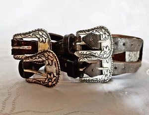VINTAGE AUTHENTIC ITALY DIRNDL OKTOBERFEST TYROL BROWN LEATHER WOMEN'S BELT - Picture 1 of 9