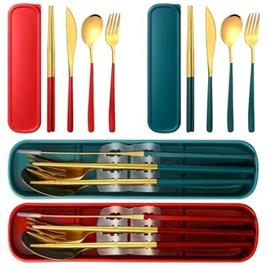 2 Sets Travel Cutlery Set 18/8 Stainless Steel Cutlery 6 Pcs Reusable Utensil... - Picture 1 of 7