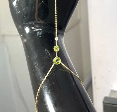 Diamond Peridot HandChain in solid 14k Yellow Gold - Image 1 of 4