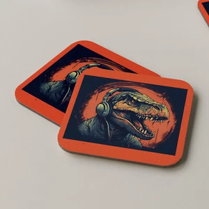 Dinosaurier Untersetzer Getränke Tee Kaffee Musik Kopfhörer DJ Musik lustig Tyrannosaurus - Bild 1 von 1