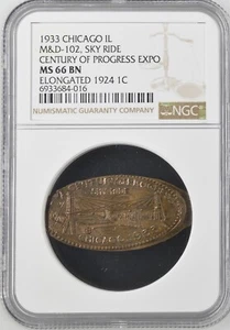 1933 CHICAGO Century of Progress, Elongated Cent, M&D-102, NGC MS-66BN-TOP POP - Picture 1 of 4
