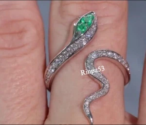 unique Snake Wrap simulated Green Lab Created Diamond Ring For Womens 925 Silver - Picture 1 of 9