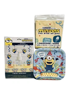 Minions Birthday kit - 8 plates, table cloth, 7pc decorating kit Lot 3- NEW - Picture 1 of 6