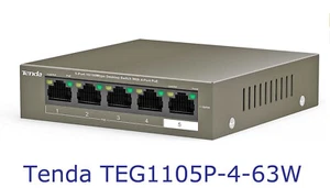 New Tenda TEG1105P-4-63W 5-Port Gigabit Switch w/ 4 PoE Ports Free US Shipping - Picture 1 of 1