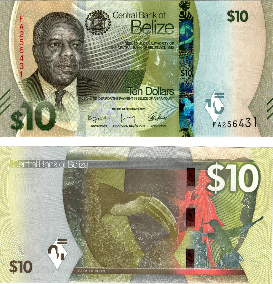 Billete de 10 dólares P75 de Belice 2025 sin circular nuevo Foto 1 de 1