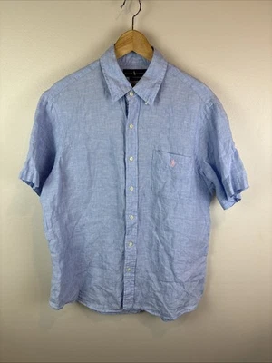 Camisa Polo Ralph Lauren Para Hombres Azul Cielo Talla Grande 100% Lino Informal Rosa Poni Foto 1 de 4