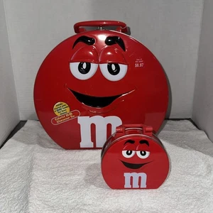 2 M&M Red Tin Candy Carrying Cases - Picture 1 of 18