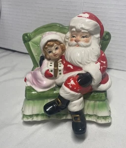 VINTAGE Keramik Weihnachtsmann und Mädchen SPIELUHR Japan Norcrest WEIHNACHTEN Holiday Moves - Bild 1 von 9