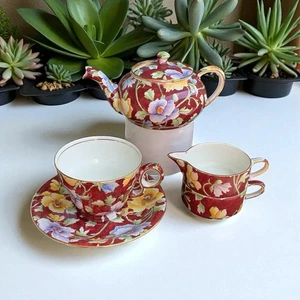 JUEGO DE DESAYUNO ROYAL WINTON VINTAGE, TETERA DE 5 PIEZAS, TAZA, PLATILLO, CREMA, AZÚCAR - Imagen 1 de 4