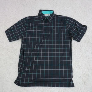 London Fog Shirt Mens Large Black Blue Green Grid Check Short Sleeve Polo - Picture 1 of 15
