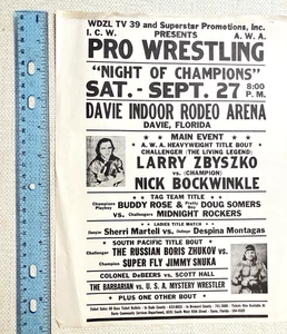 AWA ICW Wrestling Flyer Bockwinkle -Zbyszko Match Card Sept 27 1986 Florida - Picture 1 of 3