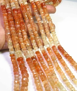 Pietra solare naturale perline pietra preziosa 14 pollici 6,5-9 mm sfaccettata Rondelle pietra solare scintillante - Foto 1 di 10