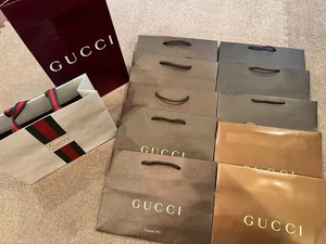 Set of 12- Authentic GUCCI Brown/Black/White Shopping Paper Gift Tote Bags - Picture 1 of 8