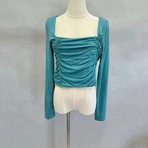 Wilfred Lydia verde azulado crop top cuello cuadrado frente acanalado manga larga talla grande - Imagen 1 de 10