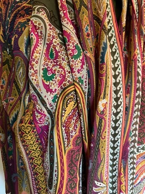 ETRO seda gasa bufanda larga paisley 75x26 fucsia/oliva/caléndula/coral boho Foto 1 de 4