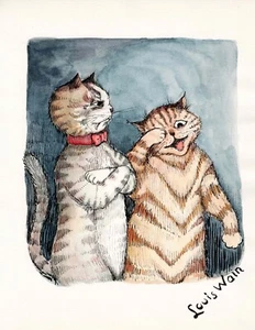 Louis Wain original watercolour of two Cats - Picture 1 of 2