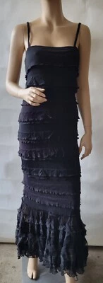 NUEVO Sexy Maxi Vestido Gaultier Soleil Negro Con Volantes Acanalados Nuevo con Etiquetas Talla M  Foto 1 de 4