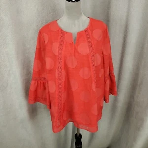 Chicos Top Womens 16 18 Orange Polka Dot Flared Flutter sleeve Pullover Blouse 3 - Picture 1 of 10