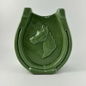 McCoy Wandtasche Pflanzgefäß Good Luck Hufeisen 4 Blatt Kleeblatt grün Vintage Pferd MCM - Bild 1 von 13