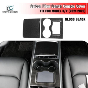 Cubierta de embellecedor de consola central de fibra de carbono brillante apta para Tesla modelo 3/Y (2021-2023) - Imagen 1 de 8