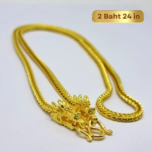 Necklace 24k Dragon Thai Gold GP Yellow Chain Pendant Jewelry Weigh 2 Baht 24" - Picture 1 of 7