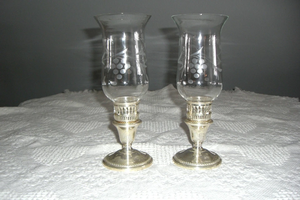 2 lámparas ROGERS ESTERLINA Y CRISTAL PONDERADAS 10" HURACANES, CHIMENEA GRABADA, AÑOS 40 Foto 1 de 4