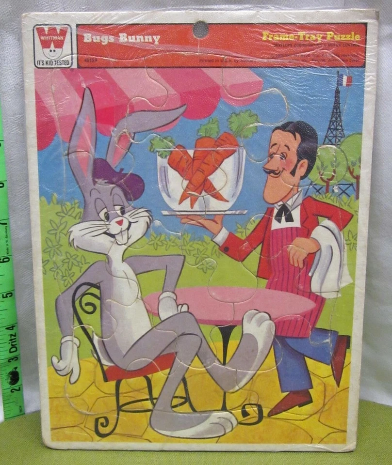 BUGS BUNNY Eiffel Tower vtg frame tray puzzle France 1980s Looney Tunes carrots - Image 1 of 1