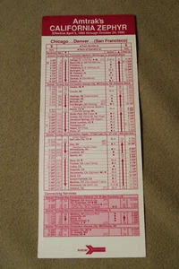 Tarjeta de horario Amtrak California Zephyr - 5 de abril de 1992 - Imagen 1 de 2