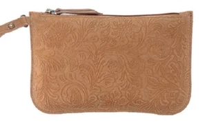 Bolso sin asas de maquillaje Myra Bag #11826 de cuero suave en relieve de 8"x5" ~ muñeca ~ - Imagen 1 de 3