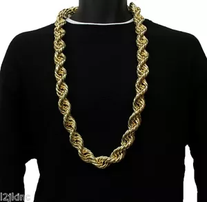 14K Gold Plated Necklace Rope Chain 36" Inch Length BIG FAT Thick 25mm Hip Hop - Picture 1 of 4