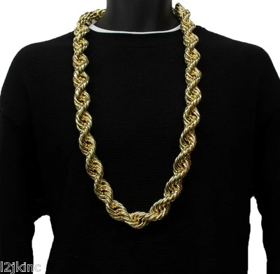 Cadena cuerda collar chapado en oro 14K 36" pulgadas de largo GRAN GRASA 25mm Hip Hop Foto 1 de 4