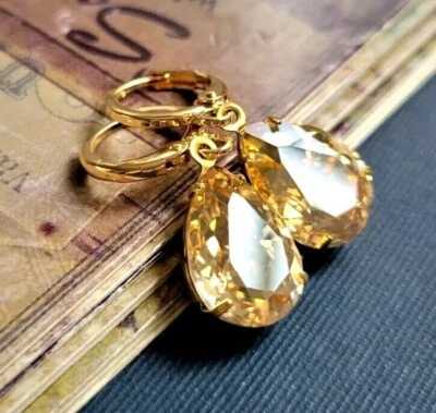 5 Ct Treated Certified Champagne Diamond Solitaire Dangler Earrings, 925 Silver - Image 1 of 4