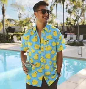 NWT Tipsy Elves Button Up Shirt Mens Large Rubber Duck Ducky with Bottle Opener - Picture 1 of 10