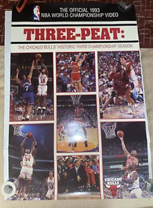 Vintage 1990s Chicago Bulls ThreePeat Poster NBA Jordan Promo FOX CBS - Picture 1 of 8