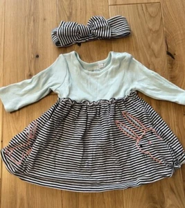 Blue Zoo Baby Girl Dress. Stripes And Bunny Design. 0-3 Months - Picture 1 of 2