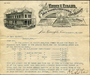 NEW BRAUNFELS, TX ~ Knoke & Eiband, Dry Goods, Ship Agents ~ Letterhead 1899 - Picture 1 of 3
