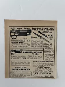 Pubblicità stampa vintage 1950 R.H. Vazquez forniture caccia pistola M-98 Mauser solo pubblicità - Foto 1 di 3