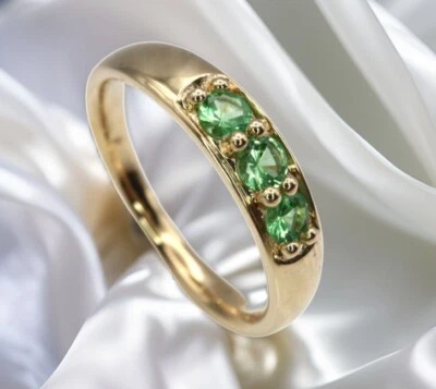 GJ69 * SOGNI D`ORO EDELSTEIN RING (18) 3x TSAVORIT FACETT, 3,1Gr. 9kt. GELBGOLD - Bild 1 von 3