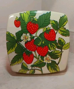 Vtg Strawberry Plastic Container Franley Drawing Red Bottom 5"x5"x3" Retro Chic - Picture 1 of 13