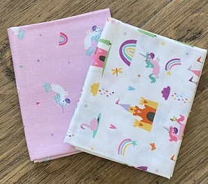 2 Fat Quarters Riley Blake “Unicorn Kingdom” Sparkle Rainbows Pink Quilt Cotton - Picture 1 of 3