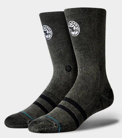 STANCE NBA Philadelphia 76ers Blacktop Black White Crew Socks NEW Mens M 6-8.5 Cover