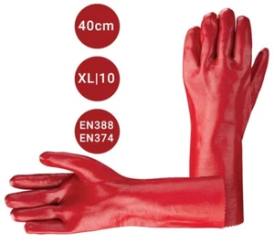 Guantes de Trabajo de Goma PVC Rojo 16" Brazo Largo Guantelete de Seguridad Química Uso Industrial - Imagen 1 de 2