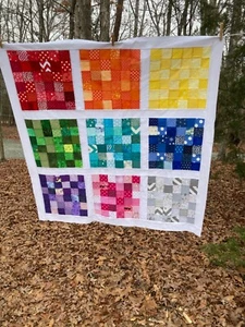 Handmade Quilt Top, Ready to finish -Scrappy rainbow squares - 44 x 44" - Bild 1 von 8