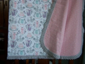 Double Sided Handmade Flannel Receiving Blanket*Crocheted Edge*Woodsy Friends - Picture 1 of 7