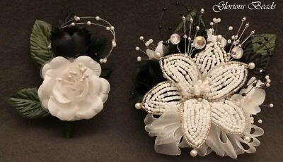Corsage preto branco strass baile de formatura LÍRIO FRISADO ou 2 peças com Boutonniere - Imagem 1 de 2